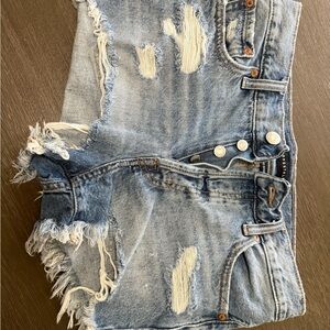 AERO Distressed Light Wash Denim Cutoff Shorts